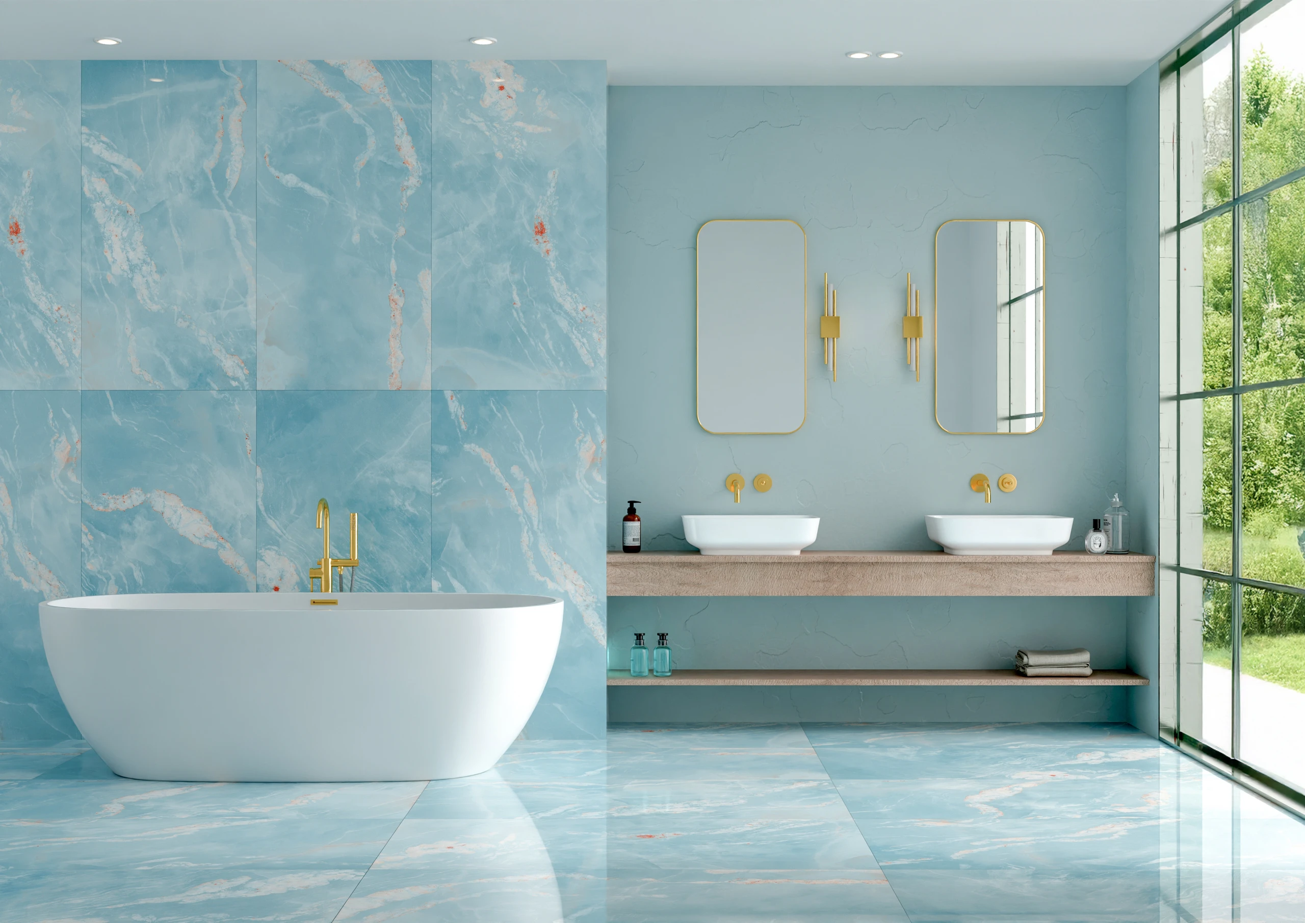 Dazzy Onyx Aqua - Premium Iris finish Onyx ceramic tiles - Sez Industries