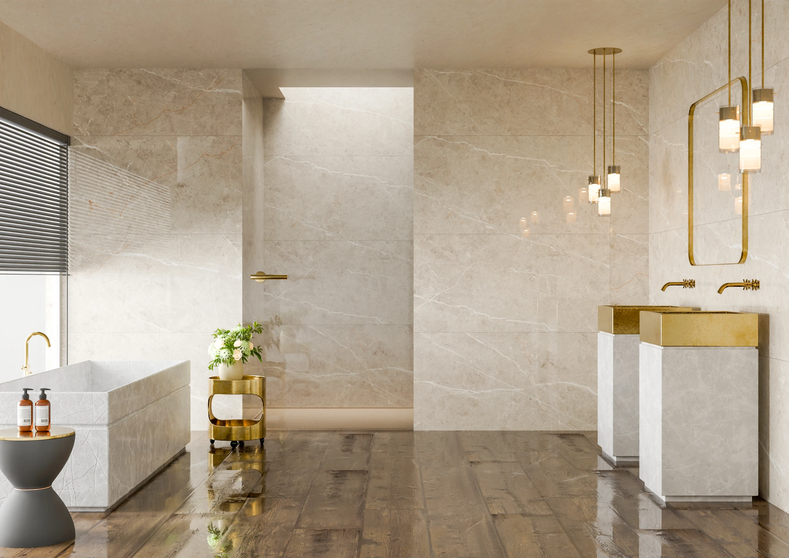 Santori Beige - Premium Glossy,Matt finish Marble ceramic tiles - Sez Industries